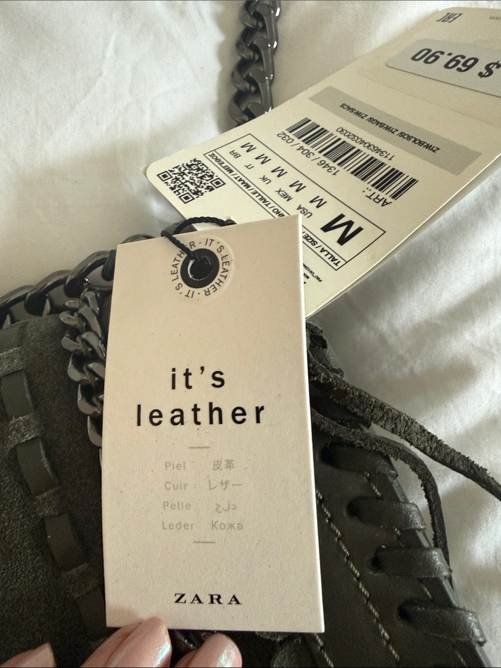Zara nwt Olive Green Suede & Leather Chain Crossbody Bag - Picture 5 of 13